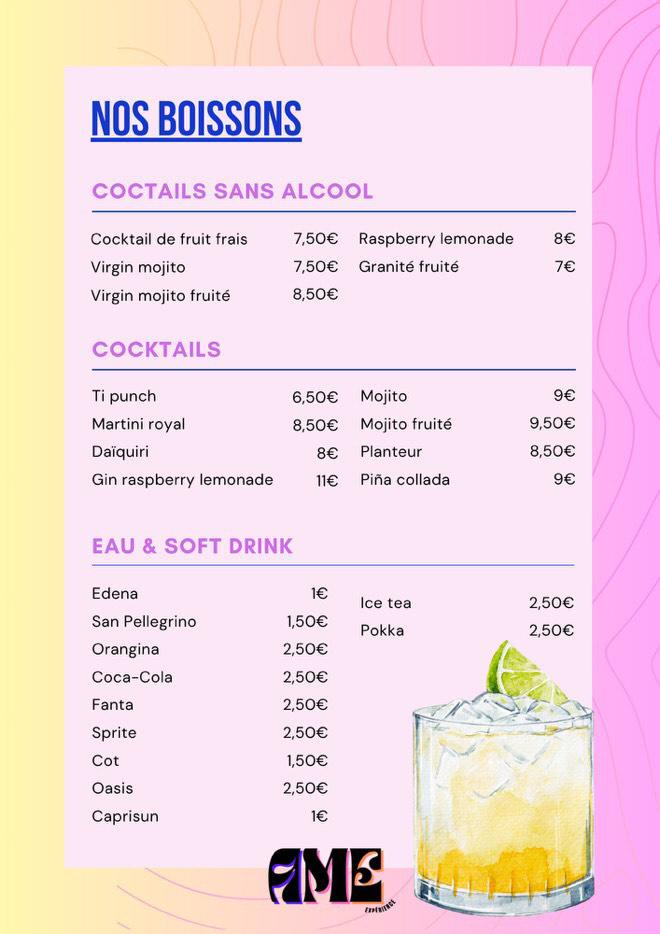 Carte des cocktails